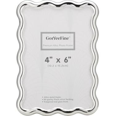 Imagem de GorYeeFine Porta-retrato Aolly de 10 x 15 cm, moldura de liga de zinco de alta qualidade com design ondulado, 15 x 10 cm, moldura de estilo moderno com parte traseira de veludo.