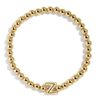 Imagem de BaubleBar Pulseira personalizada inicial Pisa, contas modernas banhadas a ouro, joias modernas, pulseira popular com letras iniciais, ajuste elástico para crianças e adultos, One Size, Latão, Sem