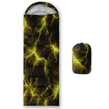 Imagem de QOOMO Sacos de dormir de acampamento impressos com iluminação amarela, clima quente e frio, leve, sacos de dormir à prova d'água para adultos e crianças, viagens e ao ar livre, equipamentos de