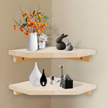 Imagem de FALESOUL Suporte de parede para prateleira de canto, conjunto de 22 cm de madeira com orifício de arame, prateleira de canto para exibição de plantas pequenas, suporte de parede para cozinha, banheiro