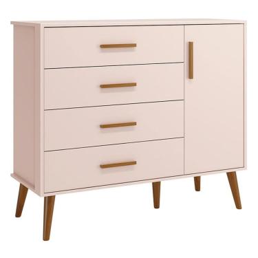Imagem de Cômoda Infantil Isis 1 Porta e 4 Gavetas Rosa - Reller Móveis