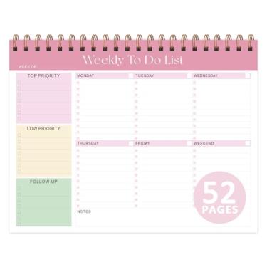 Imagem de Bloco de notas semanal, agenda sem data com 52 folhas (21 x 28 cm), agenda semanal de mesa para mulheres e homens, escola em casa e trabalho (J-Pink)