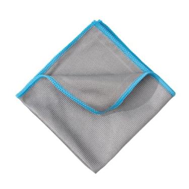 Imagem de Ruoming Pano de limpeza de espelho de vidro, 30 x 30 cm, pano de polimento sem marcação, cinza com borda colorida (azul celeste)
