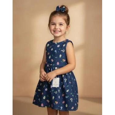 Imagem de Vestido Bebê Menina Algodão Estampado Rodado Luxo Presilha - flor de a