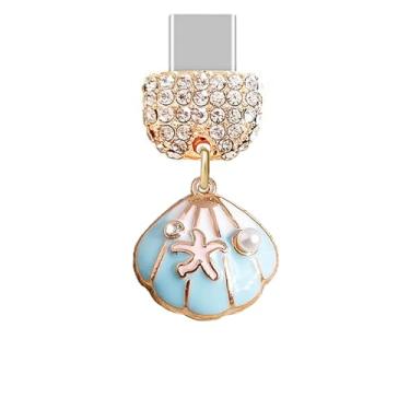 Imagem de ELISE & FONDA TP862 Tipo-C porta de carregamento cristal antipoeira plugue pequeno 3D com pingente de telefone celular estrela do mar para iPhone 15/16/Samsung/OnePlus/Xiaomi/oppo telefones Android