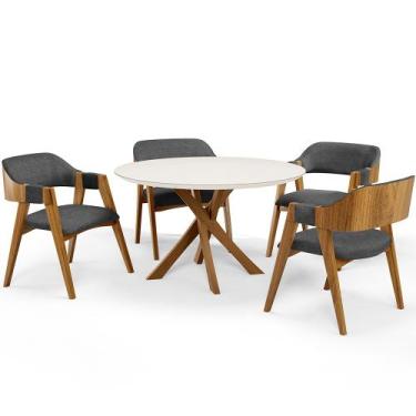 Imagem de Mesa De Jantar Redonda Cora 120cm Off White M04 com 04 Cadeiras Living