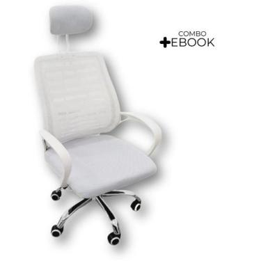 Imagem de Kit 3 Cadeiras Escritório Diretor Mesh Encosto Branco + E-book - Ofici