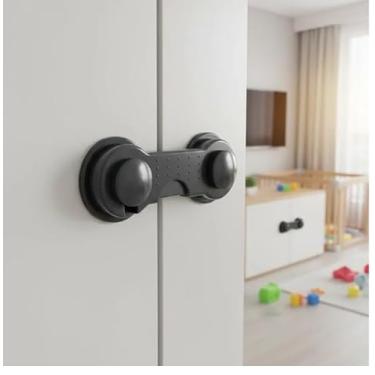 Imagem de Kit 10 Travas Porta Gaveta Geladeira Preto com Adesivo 3M