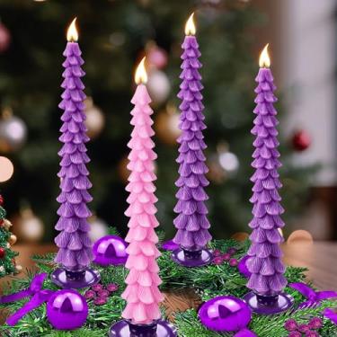 Imagem de Enhon Conjunto de 4 velas do Advento, velas cônicas em forma de árvore de 25 cm, vela de guirlanda de Natal com cera de abelha sem perfume para Natal, férias, igreja, festa ou decoração de casa