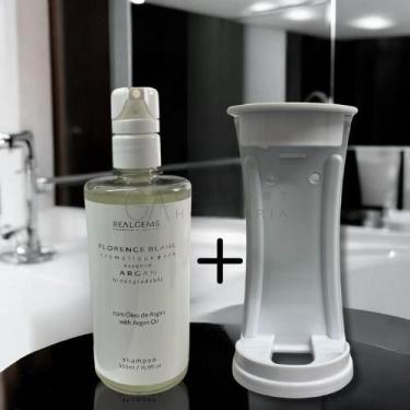 Imagem de Kit Dispenser Shampoo Luxo 500ml Florence Blanc Argan com Suporte Bran