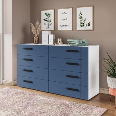 Imagem de Cômoda 8 Gavetas Lisboa Azul/Branco Politorno Móveis