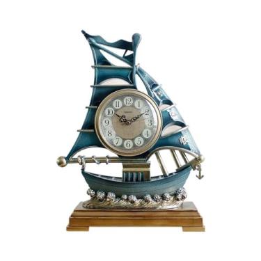 Imagem de Relógio de mesa vintage de resina relógio de mesa silencioso, sem tique-taque, decoração de escritório, ornamentos para casa, quarto, escritório, mesa (azul)