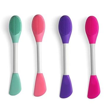 Imagem de Pincéis de silicone LASSKY, escovas de máscara de silicone de dupla extremidade, escova de limpeza facial, máscaras faciais macias premium, outras ferramentas de aplicação de cuidados com a pele para creme, loção corporal, hidratante (4 peças multicoloridas)