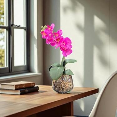 Imagem de Arranjo de Orquídea Artificial no Vaso Decorativo – Decoração para Sala, Escritório e Presente(Fúcsia)
