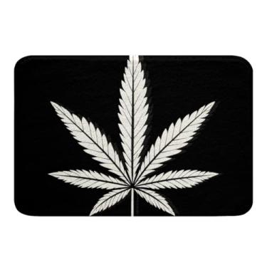 Imagem de Feelyou Tapetes de banheiro para maconha com folhas de cannabis para crianças, tapetes de banheiro com fundo antiderrapante, preto, branco, interior da porta de entrada para banheiro, tapete interno e absorvente de água