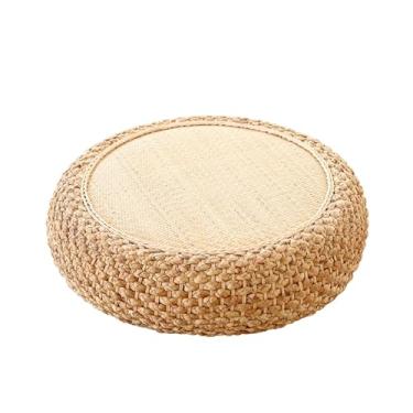 Imagem de pufe Almofada redonda de rattan futon japonês tatami varanda sala estar almofada chão espessada grama decoração quarto(Beige,40cm)