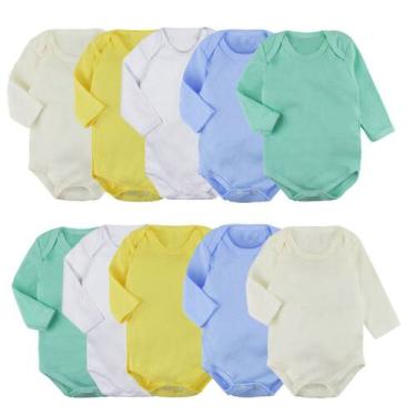 Imagem de Kit 10 Body Bebê Manga Longa Liso Suedine Roupa Bebê Atacado - Koala B