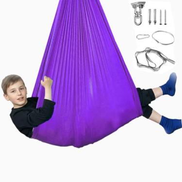 Imagem de Balanço sensorial para crianças e adultos, kit de balanço terapêutico com gancho giratório de 360° para autismo, TDAH, SPD, balanço confortável comporta até 136 kg e tem um efeito calmante em crianças