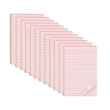 Imagem de (Pacote com 12) Blocos de notas adesivas forradas 10 x 15 cm adesivos pautados super aderentes, rosa claro