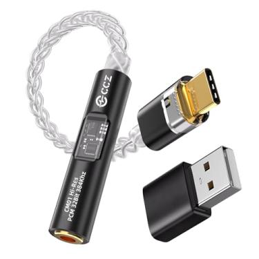 Imagem de Adaptador de fone de ouvido USB C para áudio de 3,5 mm com conector DAC CX31993 MAX97220 de chip duplo, tipo C para AUX com adaptador USB-A, CCZ CM01 Cabo IEM banhado a prata de cobre de cristal único