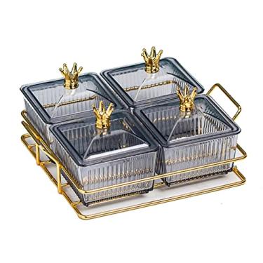 Imagem de Bandeja de tempero dividida de plástico, tigela de servir removível com tampas, bandeja de servir lanches de festa para aperitivo de frutas sobremesa doces, cinza, 4 compartimentos C