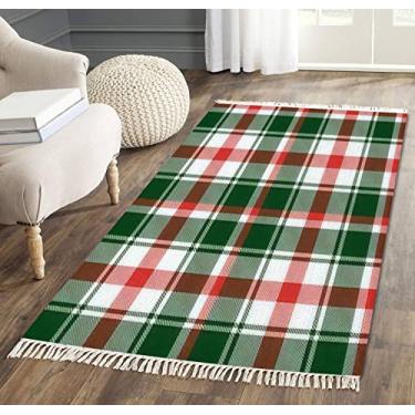 Imagem de Tapete de área com borlas xadrez de Natal design têxtil decorativo para travesseiros, toalha de mesa, papel com franjas, tapete de chão, tapete de pátio, corredor, minimalista, decoração de casa, sala