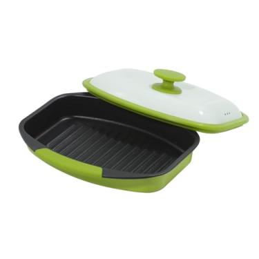 Imagem de MKYSAIL Panela de bacon e frigideira de aquecimento rápido de 1,105 g com tampa | Panelas de micro-ondas multiuso para grelhar, fritar, assar | Portátil e lavável na lava-louças para cozinha, trailer