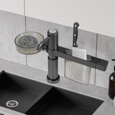 Imagem de Dispensador de sabão para pia embutido com suporte de esponja e tubo de extensão de silicone de 99 cm. Chega de recargas frequentes para banheiro e cozinha