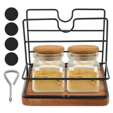 Imagem de Porta-guardanapos para mesa com suporte de guardanapo em pé de sal e pimenta a granel preto para todas as decorações de sala de jantar bar de coquetel mesa de jantar (base de madeira)