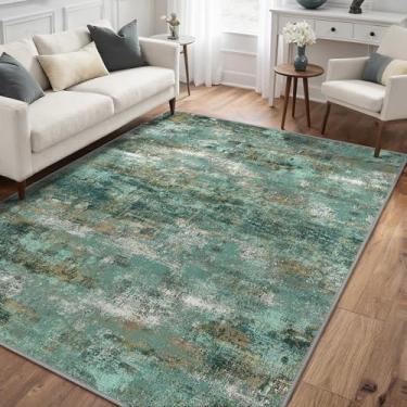 Imagem de GENIMO Tapete moderno abstrato lavável 13 x 18 cm, antiderrapante para sala de estar, quarto, sala de jantar, tapete grande macio, turquesa