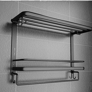 Imagem de WYUYIWH Prateleira de banheiro com 3 níveis de montagem na parede, suporte de alumínio com toalheiro e gancho de trilho para banheiro, cozinha, vários tamanhos B (B)