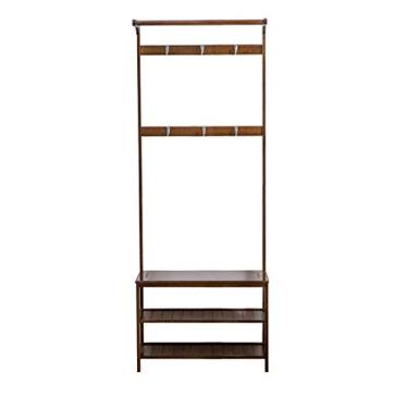 Imagem de Cabide simples e moderno estilo chão casa quarto sala de estar porta P sapateira marrom 170 x 60 x 31 cm prateleira de parede