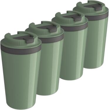 Imagem de Kit com 4 Copos Térmico Minas 400 ML com Tampa Parede Dupla Multiuso Squeeze Unitermi Café Chá (VERDE)