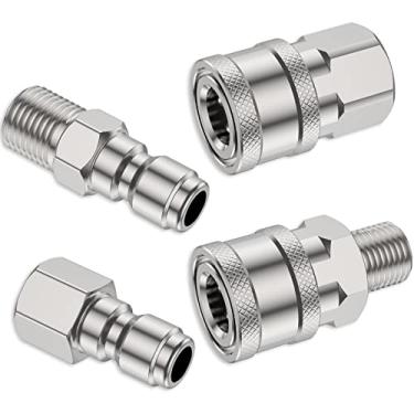 Imagem de GUANSHANG Adaptador de lavadora de pressão de aço inoxidável 5000PSI macho e fêmea 1/4 lavadora de alta pressão conector rápido acessórios de mangueira de arruela kit adaptador de transferência para