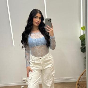Imagem de Body Feminino Renda Vazada Manga Longa  Look Sofisticado - Cacharrel S