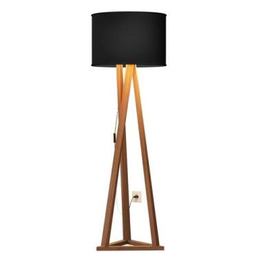 Imagem de Luminária Tripé Moderna Ibiza Sala Leitura Luxo Com Cupula E Pés Em Ma