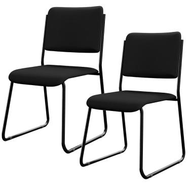 Imagem de Kit 02 Cadeiras Hoteleira Auditório Empilhável Inter L02 Facto Preto - Lyam Decor