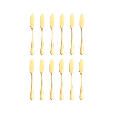 Imagem de Faca para Manteiga Espatula Pate Aço Inox Dourado Jogo 12un