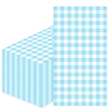 Imagem de SietDESEO 25 guardanapos guingão azul claro de 3 camadas 33 x 15,7 polegadas guardanapos de banheiro de hóspedes toalhas de mão descartáveis para banheiro, casamento, festa de aniversário, papel