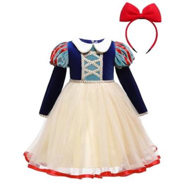 Imagem de Chajiahu Vestido de veludo para meninas com malha de lantejoulas, vestidos brancos de neve e faixa de cabeça com laço, outono e inverno, azul, Vestido e faixa de cabeça com laço, 2-3 Anos