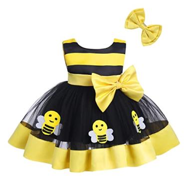 Imagem de Vestido de princesa para bebês meninas, vestido tutu de aniversário + faixa de cabeça, conjunto de roupas de batismo para sessão de fotos, Abelha amarela, 2-3 Anos