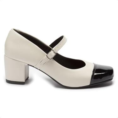 Imagem de Sapato Scarpin Boneca Feminino Bico Quadrado Casual Bloco (Off White, BR, Adulto, Numérico, M, 34)