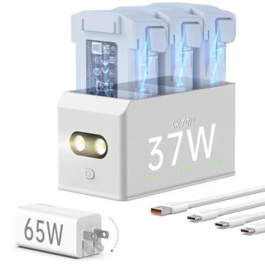 Imagem de LKTOP Mini Hub de carregamento de bateria Pro com carregador portátil de 65 W para DJI Mini 4, 3 baterias, carregamento rápido, luzes LED, modo de alarme