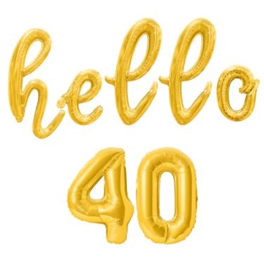 Imagem de Cursive Script Letter Balloons - HELLO 40 16" Inch Alphabet Letters Foil Mylar Balloon 40th Birthday Party Banner (Gold)