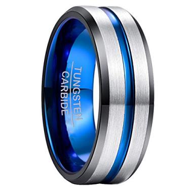 Imagem de NUNCAD Anel de tungstênio para homens e mulheres 4/6/8/10 mm preto/azul/ouro/ouro rosa/prata sulco bordas chanfradas gravadas I Love You, tamanho 4 a 17, Carboneto de tungstênio, Sem pedra preciosa