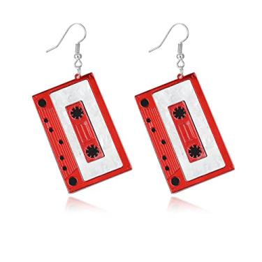 Imagem de coadipress Brincos de fita cassete anos 80 anos 70 anos 80 brincos com pingente de fita retrô para mulheres, brincos de música descolada, brincos de fitas de neon acrílico para os anos 80, acessórios
