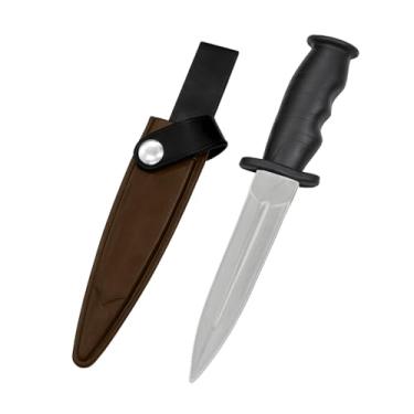 Imagem de TIETHEKNOT Faca de borracha segura para adaga falsa com bainha acessório de cosplay inofensivo adereços de Halloween 26 cm de comprimento (marrom)