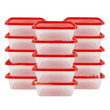 Imagem de Kit 10 Potes Transparentes 500ml Marmitas Fitness Microondas Freezer Organizador Alimentos (6 POTES VERMELHO)