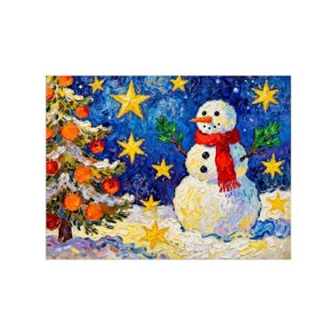 Imagem de Pinturas em tela Natal-Quadros Decoração de Parede-Boneco neve estrelas macieira-Inverno Paisagens Impressões para Sala de Estar 60x80cm Sem Moldura