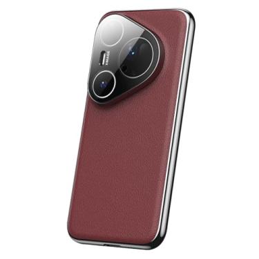 Imagem de HAOMRIYL Capa de couro para Huawei Pura 80 Pro +/80 Pro/80, capa fina e fina com proteção total para câmera, revestimento de borda luxuosa à prova de choque, vermelha, 80 Pro +